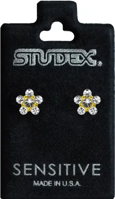Produktbild von Chirurgenstahl Ohrstecker vergoldet Blümchen in transparent Studex Sensitive