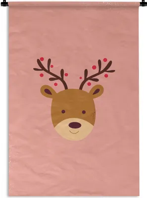 Produktbild von MuchoWow® Wandteppich Wandbehang Rentier - Weihnachten - Rosa - Winter 120x180 cm Tapisserie Dekoration Wandtuch - Schlafzimmer - Dekorationen für das Haus