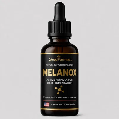Zdjęcie produktu dla MELANOX – Krople wspomagające zdrowie włosów i dostarczające naturalne składniki odżywcze – 30 ml, Obraz wygenerowany przez AI