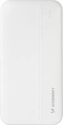 A white power bank is shown from the front on a white background.