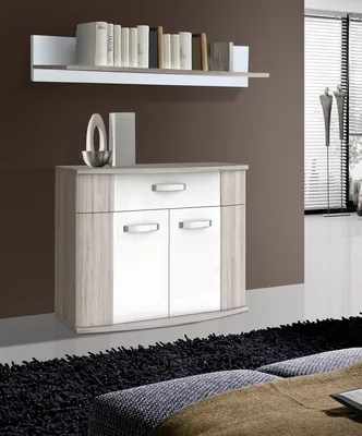 Zdjęcie produktu dla Wandregal >Rondino< in Sandeiche / Weiß Glanz - 139x27x26cm (BxHxT)