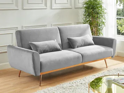 Produktbild von Schlafsofa Klappsofa 3-Sitzer - Samt - Hellgrau - LAUNEI