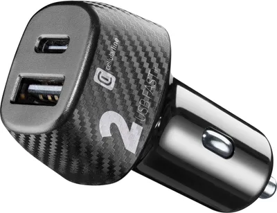 Produktbild von Cellularline Car Multipower 2 FAST+ - iPhone, Samsung, Xiaomi, Oppo and other Smartphones and Tablets Schnelles Autoladegerät mit USB-Port und USB-C-Port, 32W, Auto, Zigarettenanzünder, Schwarz