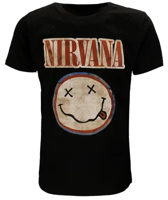 Zdjęcie produktu dla Koszulka Nirvana z postarzanym logo i uśmiechniętą buźką – oficjalny gadżet – rozmiar XXL