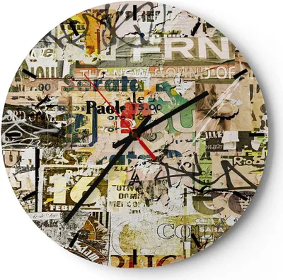 Produktbild von Wanduhr - Rund - Glasuhr - Graffiti modern - 40x40cm - Schleichendes Uhrwerk - Lautlos - zum Aufhängen bereit - Dekoration Modern - Wanddekoration aus Glas - C3AR40x40-3520