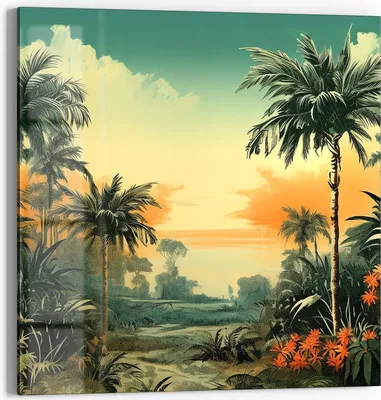 Produktbild von DEQORI Glasbild Echtglas 30x30 cm 'Tropischer Abendzauber' Wandbild Bild modern Deko