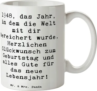 Produktbild von Mr. & Mrs. Panda Pott Spruch 1948 Geburtstag - Weiß - Geschenk, Trinkbecher, Geburtstagsgeschenk, Weltereignisse, Happy Birthday, Tasse, Teepott, Glückwunsch, Kaffeetasse