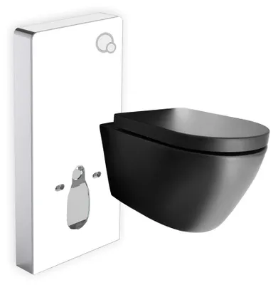 Produktbild von WC-Komplettpaket 46: WC B-8030R Schwarz - Komplettanlage & Sanitärmodul 805 Weiß
