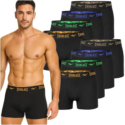 Obrázek produktu pro EVERLAST Pánské boxerky 8 ks bavlněné černé, Spodní prádlo s barevným logem v pase, Velikost XL