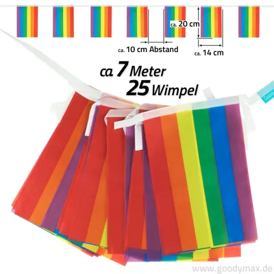 Produktbild von Goodymax® Wimpelkette 7 m Regenbogen STREIFEN bunt Polyester STOFF 14 x 20 cm