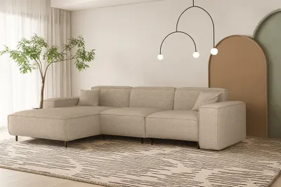 Productafbeelding van Designbank GLORIA, model Ecksofa, bekleding: stof Artico, kleur: beige. Ottomane links