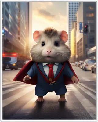 Produktbild von Wallario Wandbild Super-Hamster, Größe: 40,30 x 50,30 cm, Poster mit weißem Aluminiumrahmen
