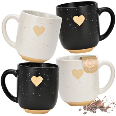 Produktbild von Kaffeetassen 4er Set in Schwarz & Weiß mit Herz
