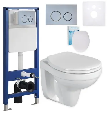 Produktbild von sanicomfort Wand WC-Set + Vorwandelement inkl. runder Betätigungsplatte hellgrau | Unterputz-Komplettset mit 2-Mengen-Spülung | Modernes WC Installationsset