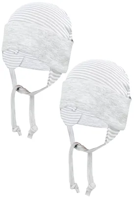 Produktbild von TupTam Baby Erstlingsmütze mit Ohrenklappen 2er Pack, Farbe: Streifenmuster/ Grau, Größe: 50-56