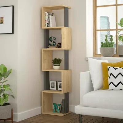 Produktbild von Bücherregal Dadjapon, Büroregal, Mobiler Buchhalter, Bücherbrett, 35x30h161 cm, Eiche und Anthrazit