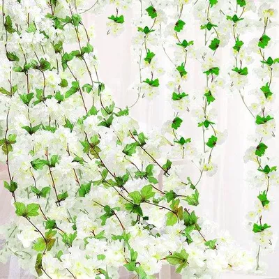 Produktbild von Sechs Stück Kunstliche Sakura-Blüten für Zuhause, Hochzeit und Partydekoration (Weiß)