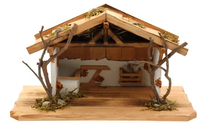 Produktbild von Holz Krippenstall, Weihnachtskrippe 38*18*21cm Holzstall Krippe (OHNE Krippenfiguren)
