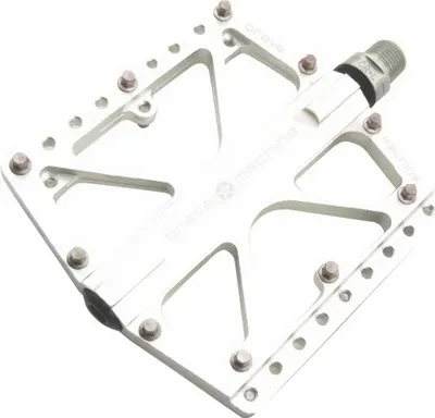 Image de Brave Pédales VTT Freeride Extreme, plateforme plate en aluminium CNC, axe CrMo, 3 roulements étanches, picots interchangeables, argentées