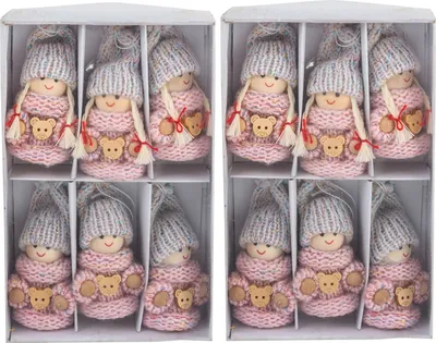 Produktbild von 12 Stück Weihnachts-Wichtel mit Häkelkleid 7,5 cm Grau Rosa