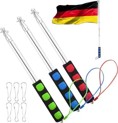 Immagine prodotto di Palo per bandiera in acciaio inossidabile, altezza 2 metri, con 3 colori, completo di 6 ganci per bandiere