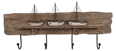 Produktbild von Clayre & Eef Wandgarderobe 4 Haken 63x8x27 cm Braun Holz Boote