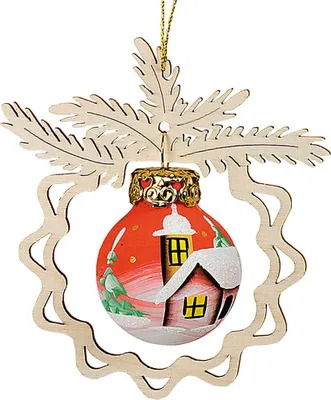 Immagine prodotto di Ornamento per albero in legno palla di vetro rosso SAICO