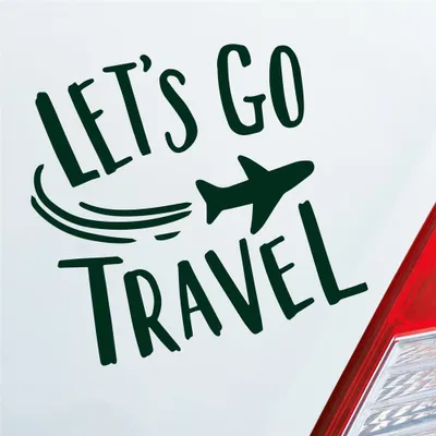 Produktbild von Auto Aufkleber Let's go travel Lass uns reisen Urlaub Holiday Car 10x10 cm Dunkelgrün Sticker Heckscheibenaufkleber