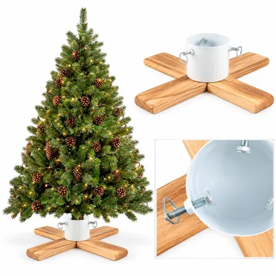Productafbeelding van COIL kerstboomstandaard, standaard met waterreservoir, rustieke stijl, voetstuk voor een echte kerstboom, metaal/dennenhout, breedte: 48 cm, wit