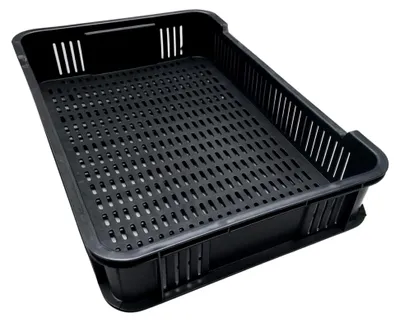 Produktbild von Lagerbox 60x40x11,5 cm | Obst- und Gemüsekiste | Tragfähigkeit 10 kg | stapelbar aus Kunststoff - schwarz, Aufbewahrungsbehälter für Obst und Gemüse