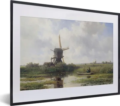 Produktbild von MuchoWow® Gerahmtes Poster Mühle - Willem Roelofs - Alte Meister - Kunst 40x30 cm - Poster mit Schwarzem Bilderrahmen Wandposter Rahmen Foto Bilder - Bilderrahmen - Poster im Rahmen