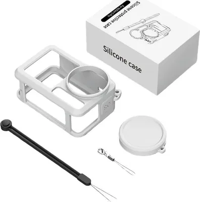 Image de Housse de protection en silicone ZELURXX pour DJI Action 5 Pro / 4 / 3 – Résistante aux chocs, avec protection d'objectif et dragonne, ajustement parfait, protection intégrale, gris