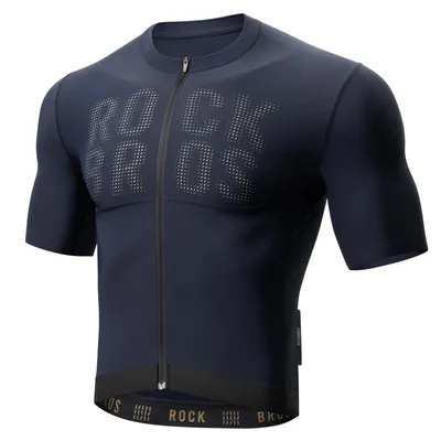 Produktbild von ROCKBROS Atmungsaktives schnelltrocknendes Rennrad Trikot mit Rückentaschen, Radtrikot Kurzarm Herren ,Dunkelblau L