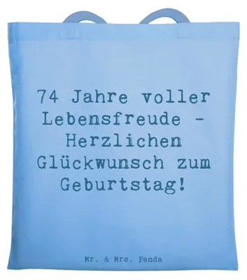 Produktbild von Mr. & Mrs. Panda Shopping Tasche Spruch 74. Geburtstag Lebensfreude - Sky Blue - Geschenk, Geburtstagssprüche, Happy Birthday, besonderer, Geburtstagsgeschenk, Tote Bag