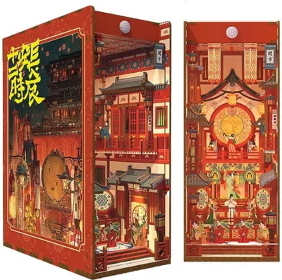 Image de Habarri | DIY Book Nook - La pagode des trois royaumes - Puzzle 3D - Kit maison miniature avec meubles et lumière LED - Kit coin de livre