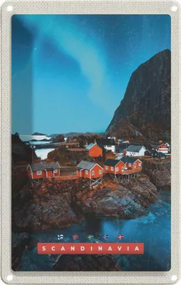 Produktbild von vianmo Blechschild 30x20 cm Skandinawien Meer Gebirge Bildmotiv Reisemotiv Abenteuer Reisen Urlaub