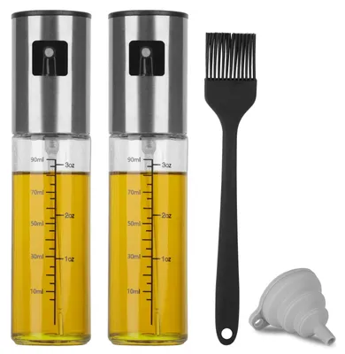 Produktbild von Ölsprüher für Speiseöl - Nachfüllbare Sprühflasche aus Edelstahl und Glas - 2 Stück - 100 ml