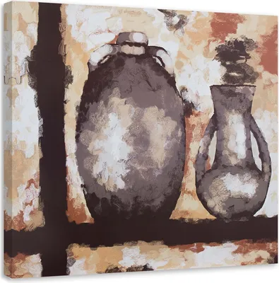Zdjęcie produktu dla Obraz na płótnie, Gliniane dzbany na szafce 50x50 cm Feeby szary obraz na ścianę gotowy do powieszenia