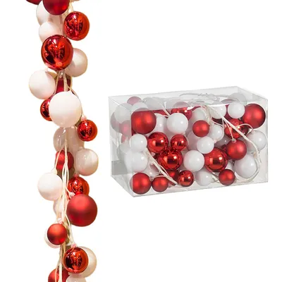 Produktbild von Weihnachtskugeln Girlande Weihnachten aus Kunststoff - L 180 cm - wetterfest - Rot - Weiß