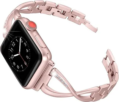 Produktbild von FFO2World elegantes Damen-Metallarmband mit Diamanten für Apple Watch 42/41/40/38 mm – Schlankes, glitzerndes Edelstahlarmband – Rosa