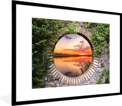 Produktbild von MuchoWow® Gerahmtes Poster Meer - Sonnenuntergang - Ausblick 80x60 cm - Poster mit Schwarzem Bilderrahmen Wandposter Rahmen Foto Bilder - Schlafzimmer-Dekorationen - Fotoposter