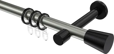 Produktbild von Interdeco Gardinenstange / Vorhangstange Edelstahl-Optik / Schwarz, Typ Prestige Sitra (Konus), 20 mm Ø 1-läufig, 200 cm