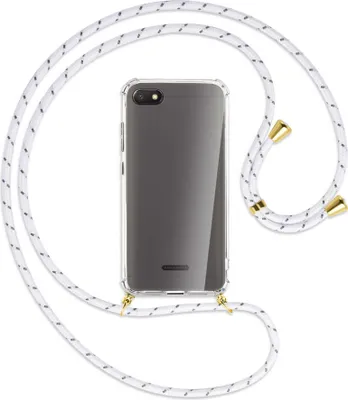 Produktbild von Handykette Backcover-Schutzhülle mit Band (Metall goldfarben) für Xiaomi Redmi 6A - weiß/grau