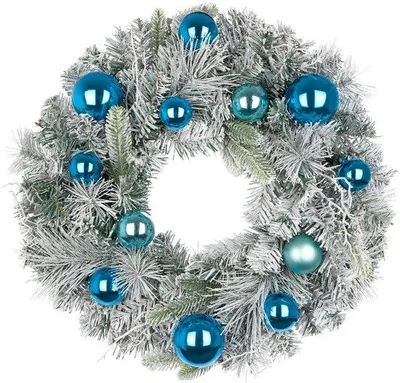 Productafbeelding van Unyqoos® Handgemaakte kerstkrans met kerstballen, suikerstokjes en denappels, diameter 61 cm, PE-kunststof – geschikt voor binnen en buiten