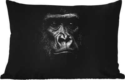 Produktbild von MuchoWow® Outdoor Kissen - Gorilla - Schwarz - Weiß - Tiere - Porträt - 50x30 cm - Wetterfest - Lounge Kissen - Sofa kissen - Wohnzimmer Dekoration
