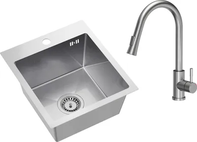 Produktbild von VBChome Edelstahlspüle mit Armatur 40 x 45 cm Gebürsteter Edelstahl Einbauspüle mit Hahnloch Edelstahl Küchenspüle Spüle Groß Becken Ablaufgarnitur Siphon Edelstahlspüle Gebürstet mit Armatur