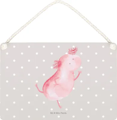 Produktbild von Mr. & Mrs. Panda holzbild Axolotl Tanzen DIN A5 - Grau Pastell - Geschenk, Beste Freundin, gut Gelaunt, Sterne, Freudig, Holzschild, Türschild, Lurche, Schild