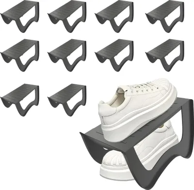 Produktbild von TRMLBE Schuhstapler 10 Stück Schuhorganizer PP-Kunststoff Anti Rutsch Schuhregal Doppelschicht Stapelbar Schuhaufbewahrung Platzsparend Schuh Organizer, Grau