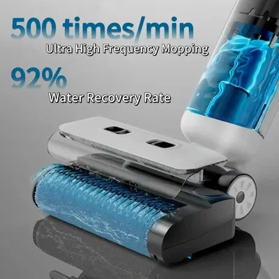 Image de Aspirateur balai sans fil pour sols durs et sols mouillés - Puissance d'aspiration de 15000 Pa - Nettoyage automatique - Écran LCD - Prise EU 220 V - Réservoir de 1 à 2 litres - Blanc