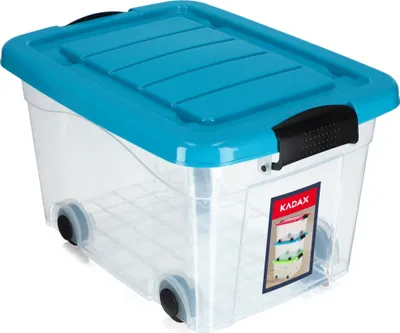 Obrázek produktu pro Plastový kontejner KADAX s kolečky, organizační box, úložný box s modrým víkem, 20 l
